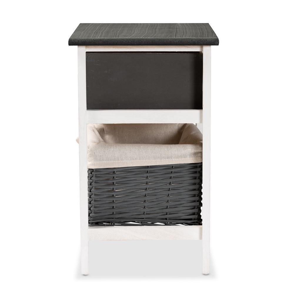 Shadell Modern Transitional Two-Tone Dark Grey and White Finished Wood 1-Drawer Storage Unit with Basket FredCo