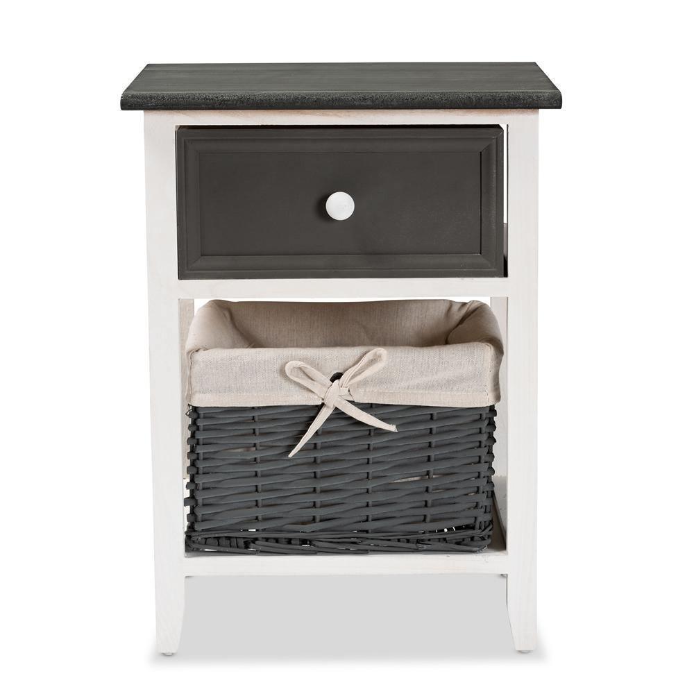 Shadell Modern Transitional Two-Tone Dark Grey and White Finished Wood 1-Drawer Storage Unit with Basket FredCo