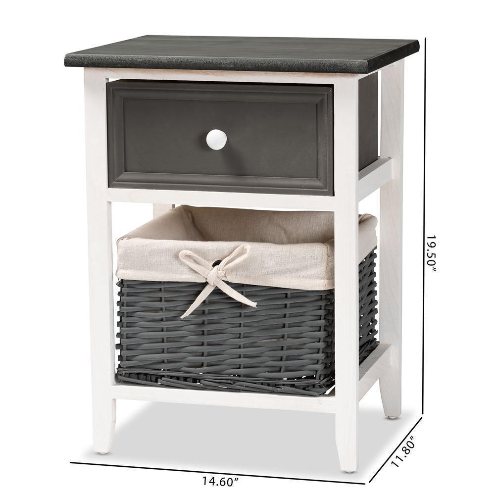 Shadell Modern Transitional Two-Tone Dark Grey and White Finished Wood 1-Drawer Storage Unit with Basket FredCo
