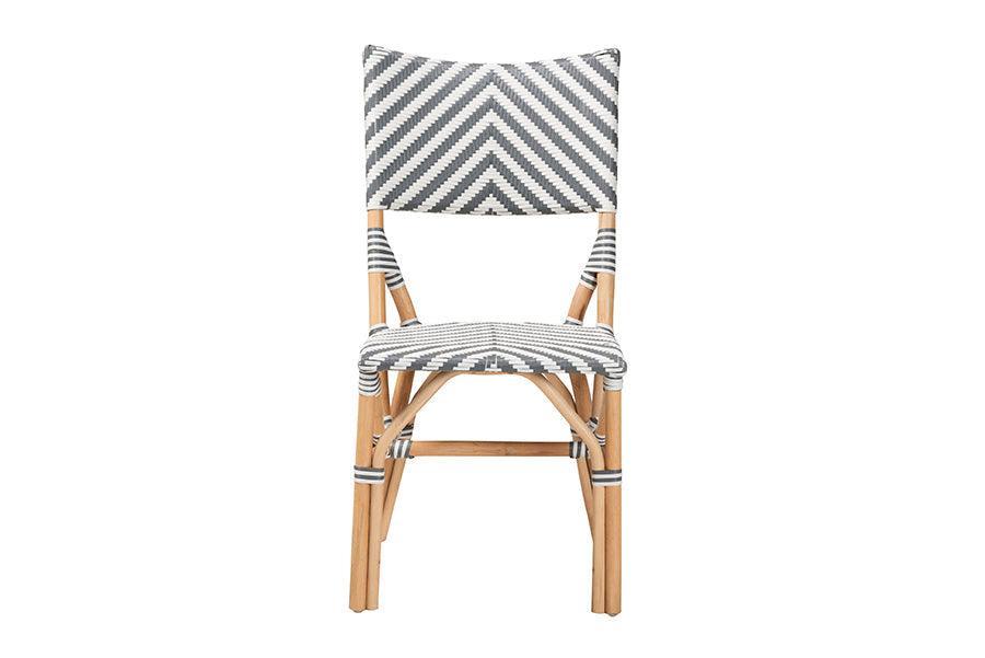 Shai Modern French Grey and White Weaving and Natural Rattan Bistro Chair FredCo
