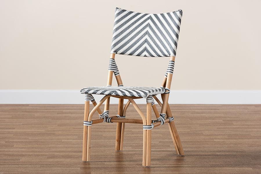 Shai Modern French Grey and White Weaving and Natural Rattan Bistro Chair FredCo