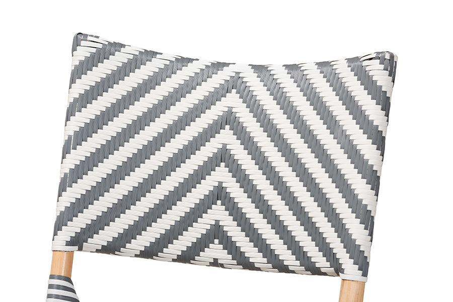 Shai Modern French Grey and White Weaving and Natural Rattan Bistro Chair FredCo