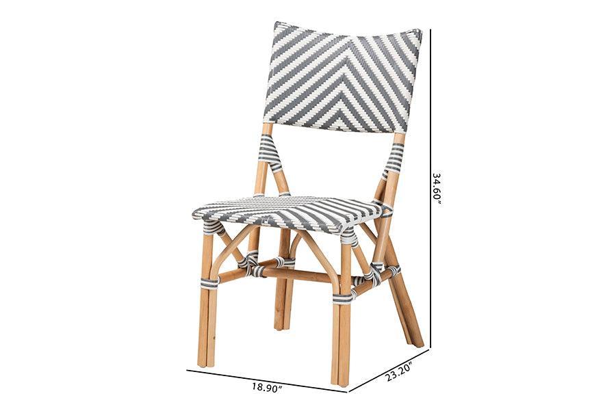 Shai Modern French Grey and White Weaving and Natural Rattan Bistro Chair FredCo