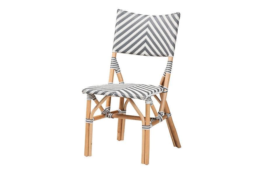 Shai Modern French Grey and White Weaving and Natural Rattan Bistro Chair FredCo