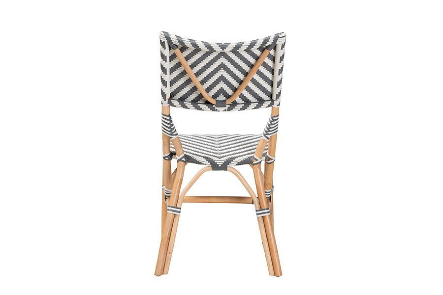 Shai Modern French Grey and White Weaving and Natural Rattan Bistro Chair FredCo