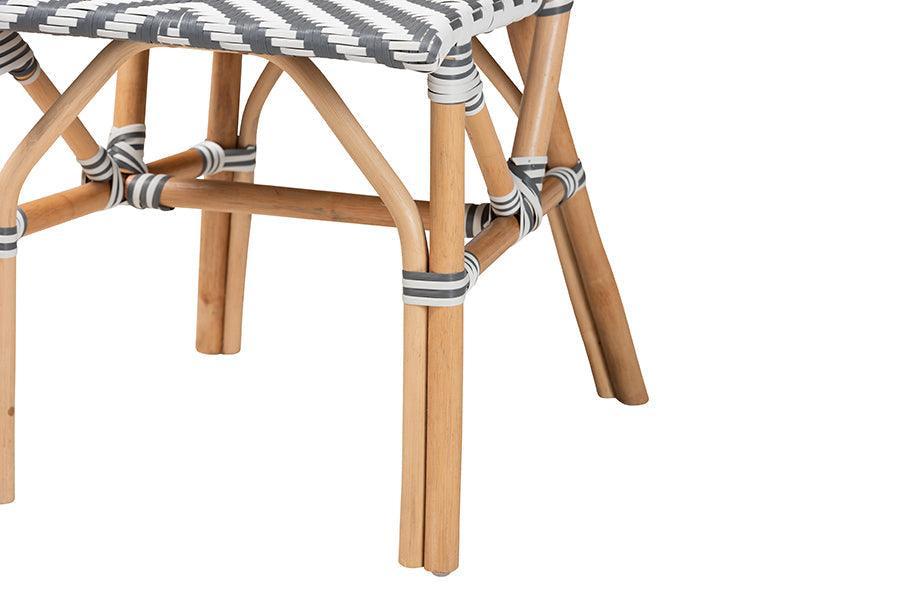 Shai Modern French Grey and White Weaving and Natural Rattan Bistro Chair FredCo