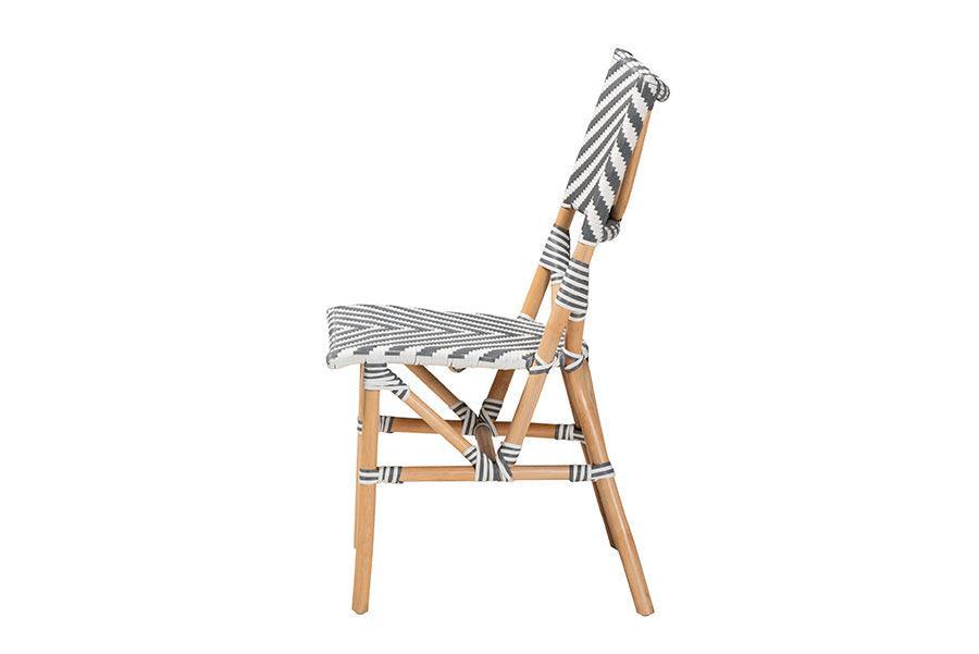 Shai Modern French Grey and White Weaving and Natural Rattan Bistro Chair FredCo