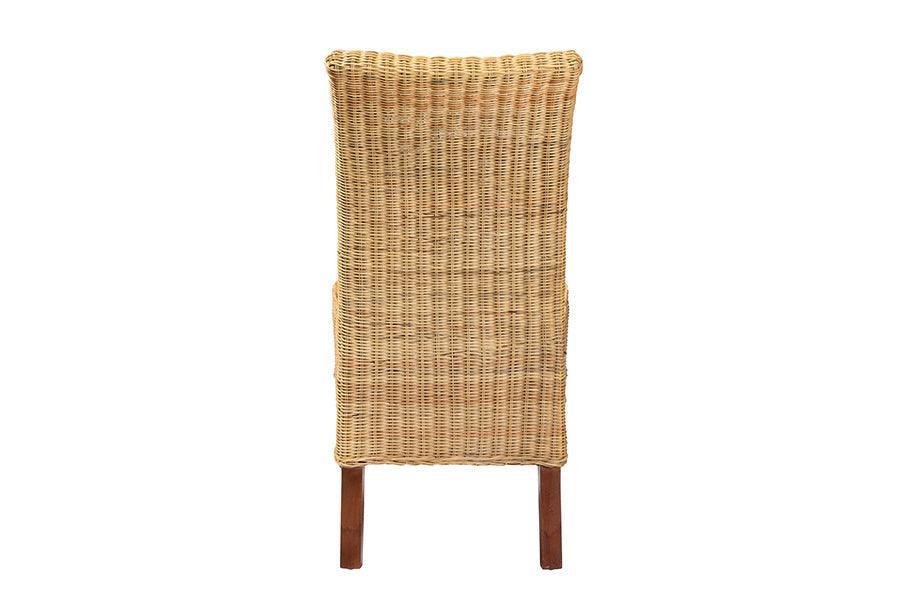 Shamara Modern Bohemian Natural Rattan and Mahogany Wood Dining Chair FredCo