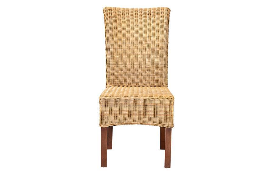 Shamara Modern Bohemian Natural Rattan and Mahogany Wood Dining Chair FredCo