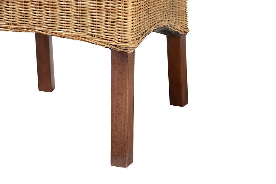 Shamara Modern Bohemian Natural Rattan and Mahogany Wood Dining Chair FredCo