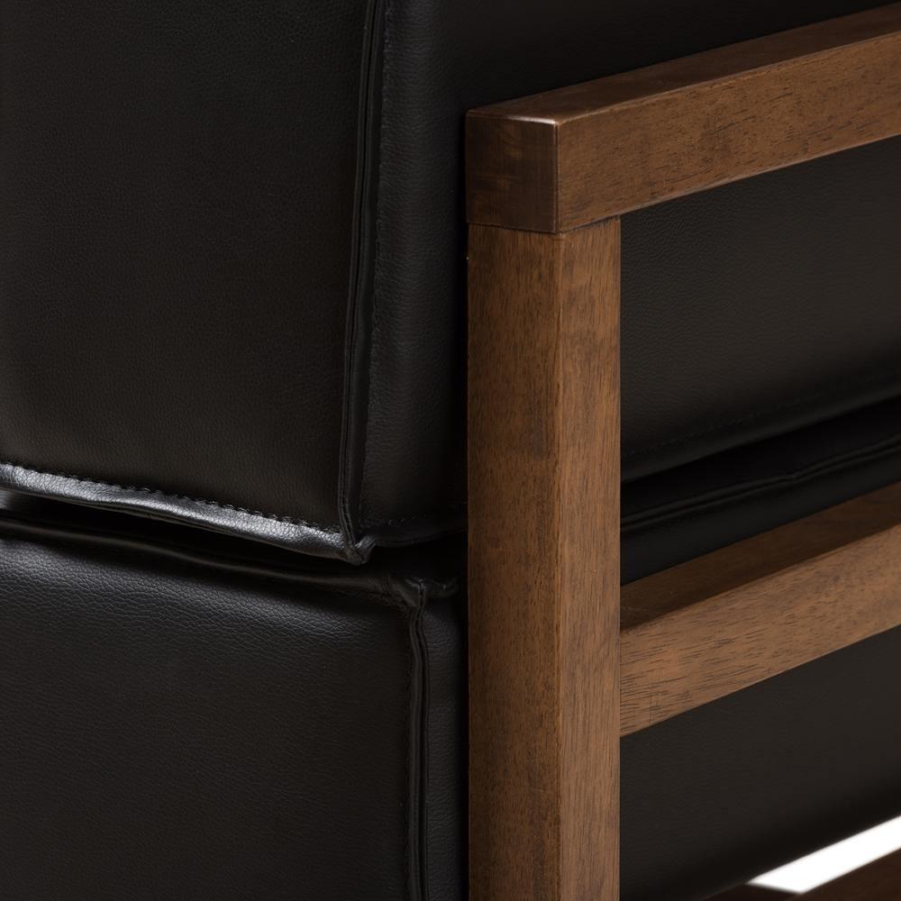 Shaw Mid-Century Modern Pine Black Faux Leather Walnut Wood Armchair FredCo