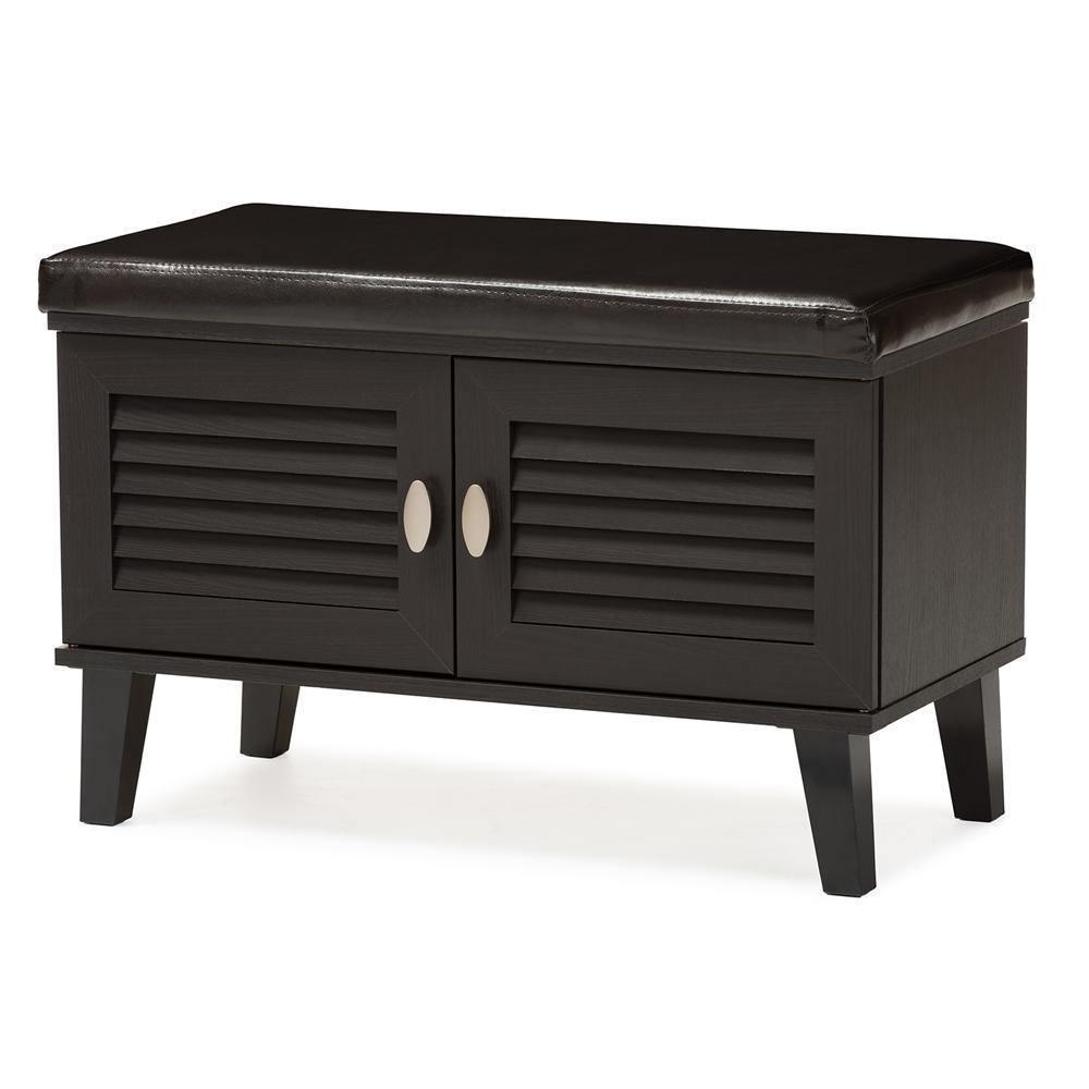 Sheffield Modern and Contemporary 2-door Dark Brown Wood Entryway Storage Cushioned Bench Shoe Rack Cabinet Organizer FredCo