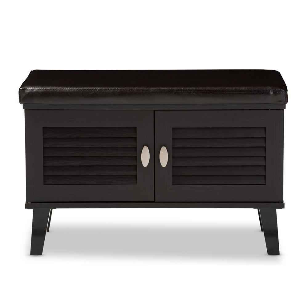 Sheffield Modern and Contemporary 2-door Dark Brown Wood Entryway Storage Cushioned Bench Shoe Rack Cabinet Organizer FredCo