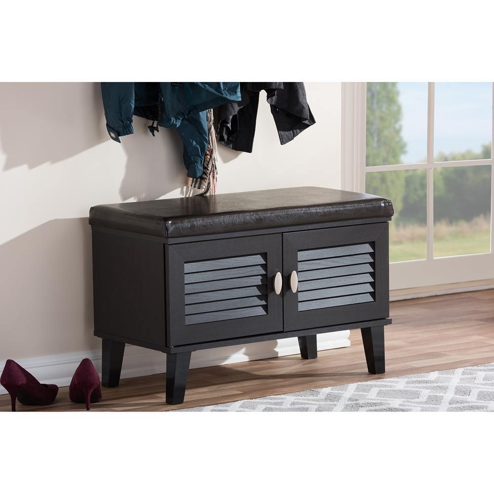 Sheffield Modern and Contemporary 2-door Dark Brown Wood Entryway Storage Cushioned Bench Shoe Rack Cabinet Organizer FredCo