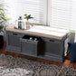 Sheldon Modern and Contemporary Vintage Beige Fabric Grey Finished Wood and Rattan Shoe Storage Bench FredCo