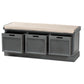 Sheldon Modern and Contemporary Vintage Beige Fabric Grey Finished Wood and Rattan Shoe Storage Bench FredCo