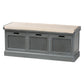 Sheldon Modern and Contemporary Vintage Beige Fabric Grey Finished Wood and Rattan Shoe Storage Bench FredCo