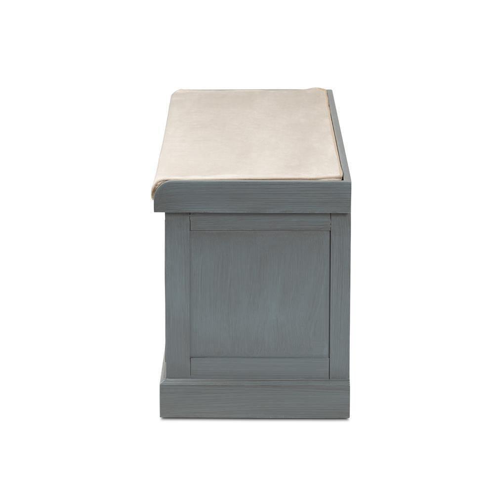 Sheldon Modern and Contemporary Vintage Beige Fabric Grey Finished Wood and Rattan Shoe Storage Bench FredCo