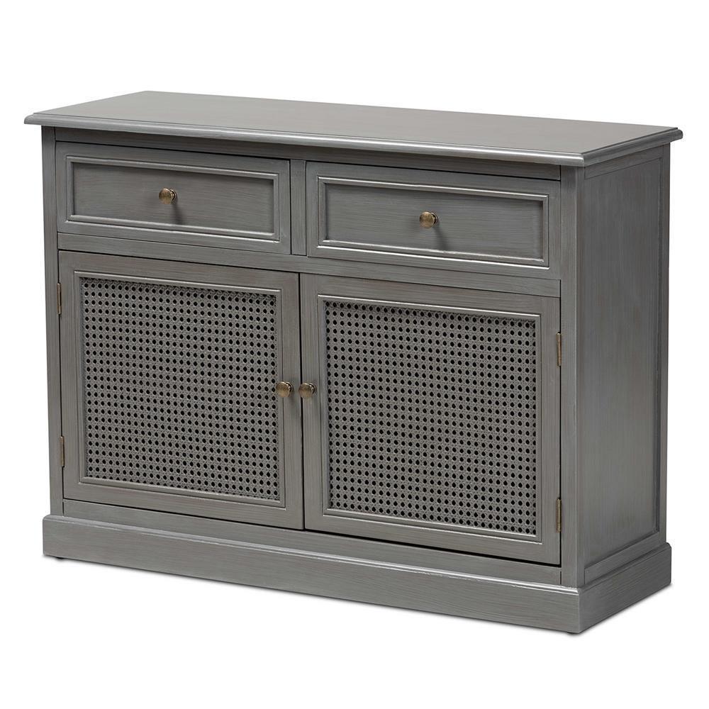 Sheldon Modern and Contemporary Vintage Grey Finished Wood and Synthetic Rattan 2-Door Dining Room Sideboard Buffet FredCo