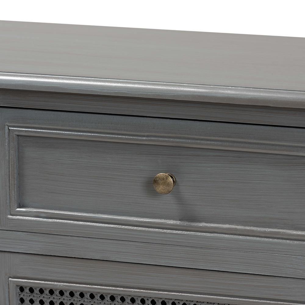 Sheldon Modern and Contemporary Vintage Grey Finished Wood and Synthetic Rattan 2-Door Dining Room Sideboard Buffet FredCo