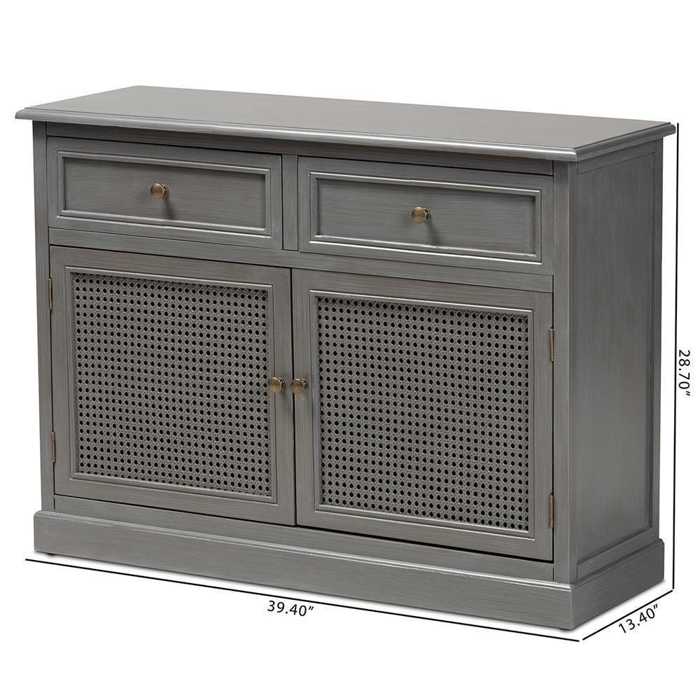 Sheldon Modern and Contemporary Vintage Grey Finished Wood and Synthetic Rattan 2-Door Dining Room Sideboard Buffet FredCo