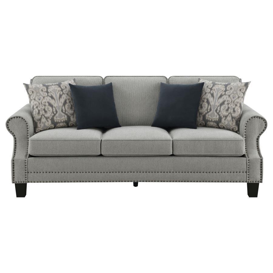 Sheldon Upholstered Living Room Set with Rolled Arms Grey 506871-S2 Coaster FredCo