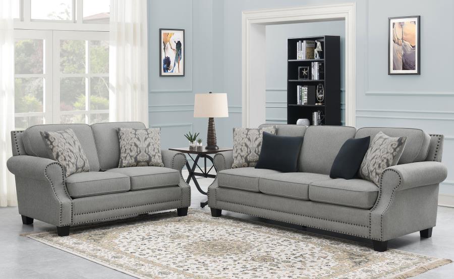 Sheldon Upholstered Living Room Set with Rolled Arms Grey 506871-S2 Coaster FredCo