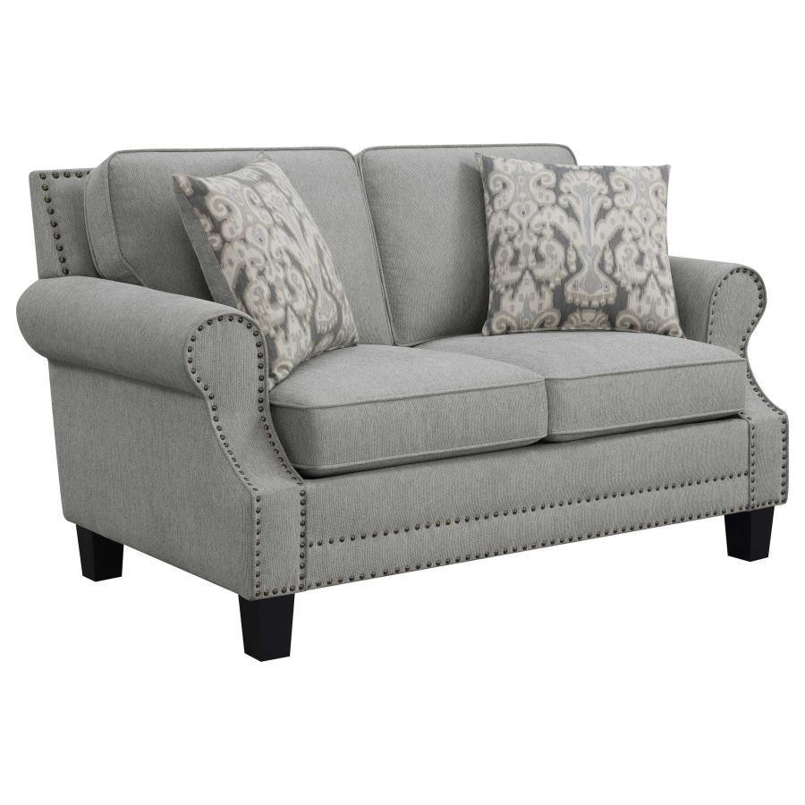 Sheldon Upholstered Living Room Set with Rolled Arms Grey 506871-S3 Coaster FredCo