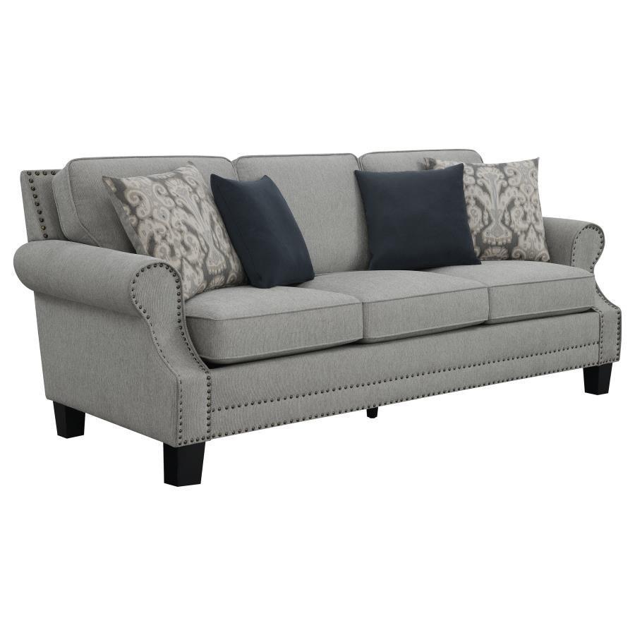 Sheldon Upholstered Living Room Set with Rolled Arms Grey 506871-S3 Coaster FredCo