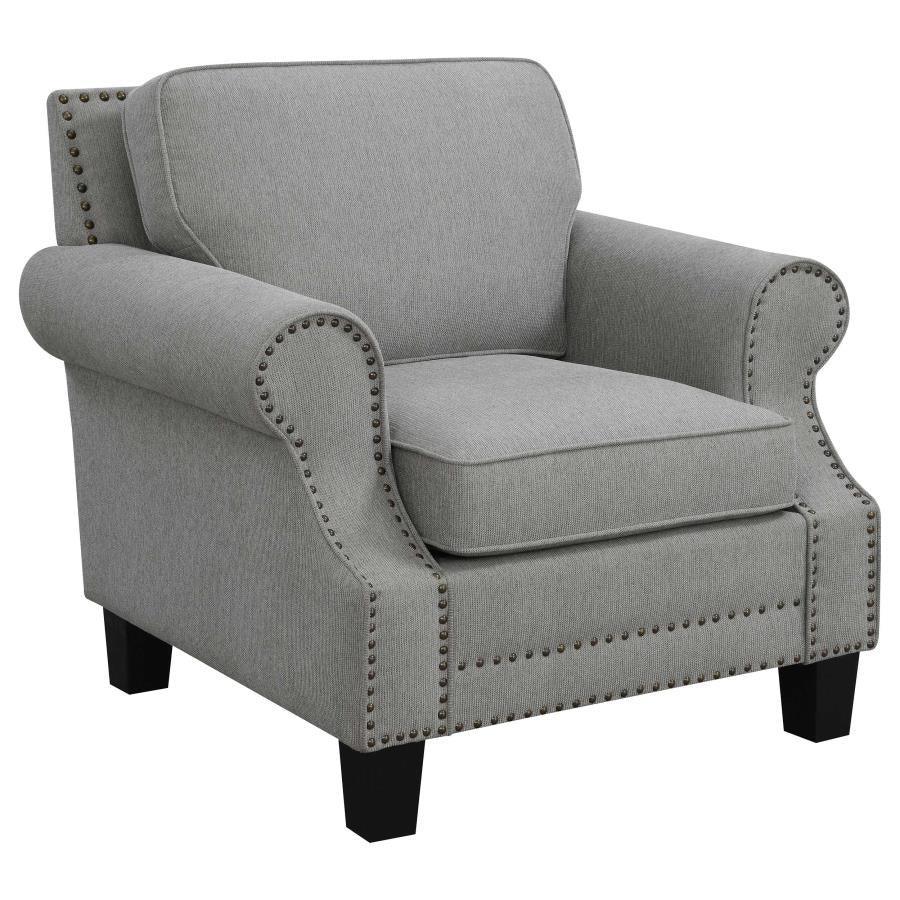 Sheldon Upholstered Living Room Set with Rolled Arms Grey 506871-S3 Coaster FredCo
