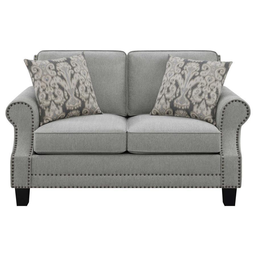 Sheldon Upholstered Living Room Set with Rolled Arms Grey 506871-S3 Coaster FredCo