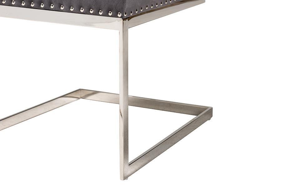 Sherine Contemporary Glam and Luxe Grey Velvet Fabric and Silver Metal 2-Piece Dining Chair Set FredCo
