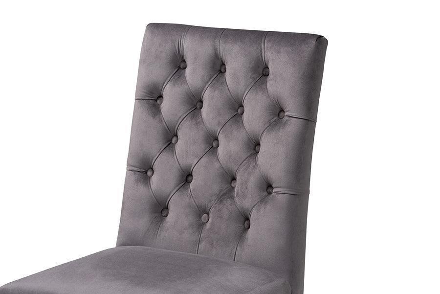 Sherine Contemporary Glam and Luxe Grey Velvet Fabric and Silver Metal 2-Piece Dining Chair Set FredCo