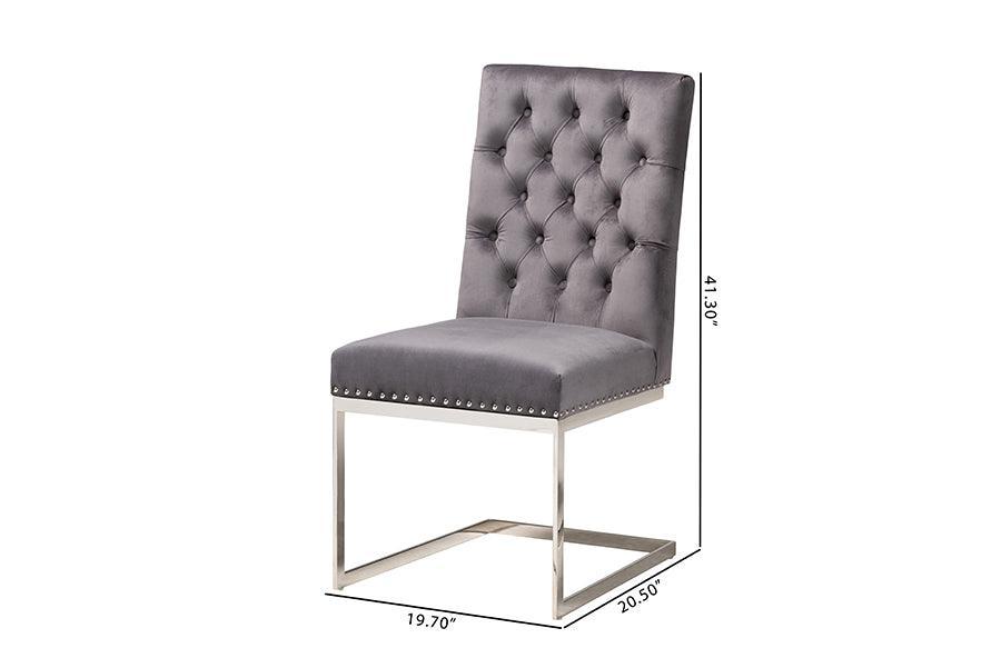 Sherine Contemporary Glam and Luxe Grey Velvet Fabric and Silver Metal 2-Piece Dining Chair Set FredCo