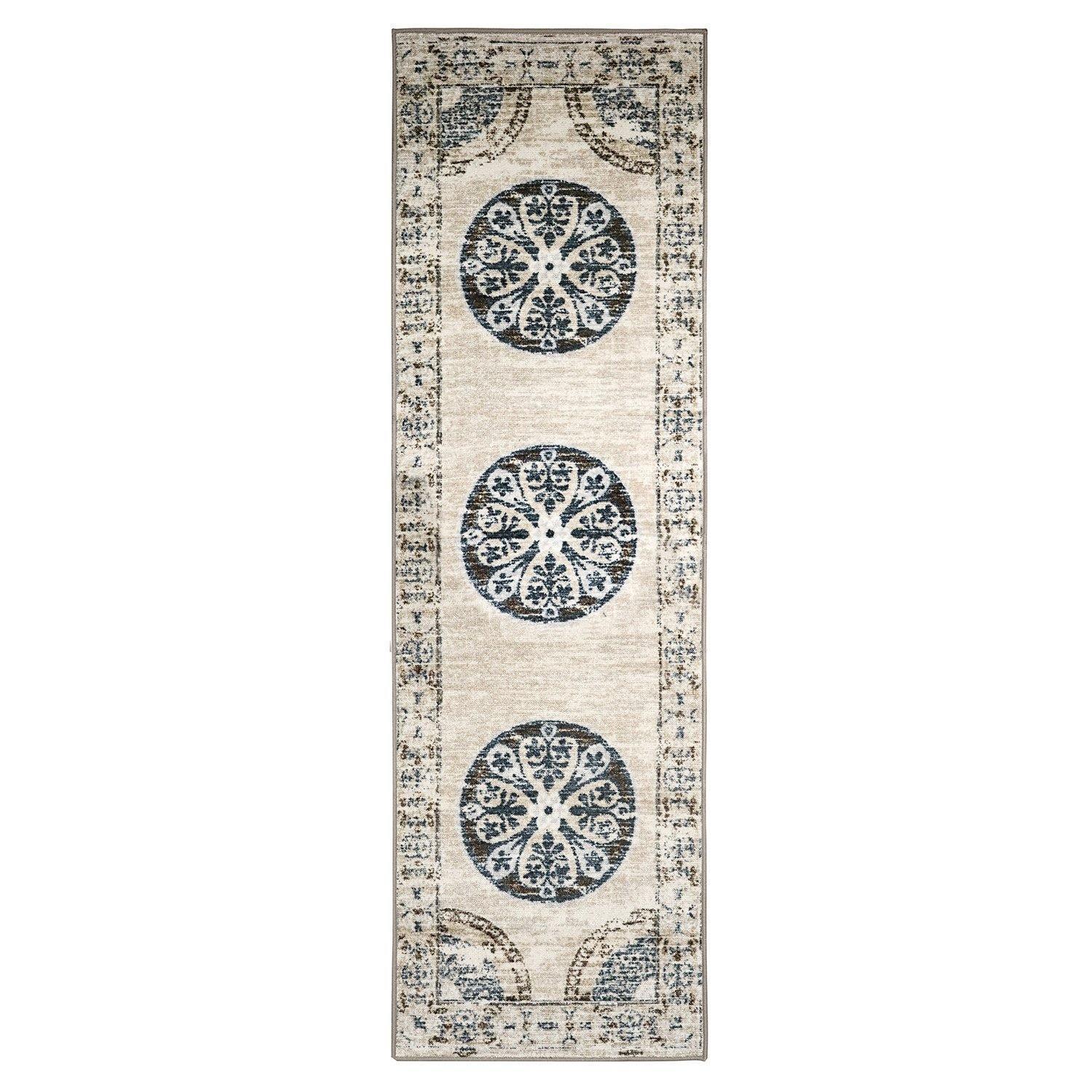 Shiloh Non-Slip Foldable Distressed Medallion Nylon Rug FredCo