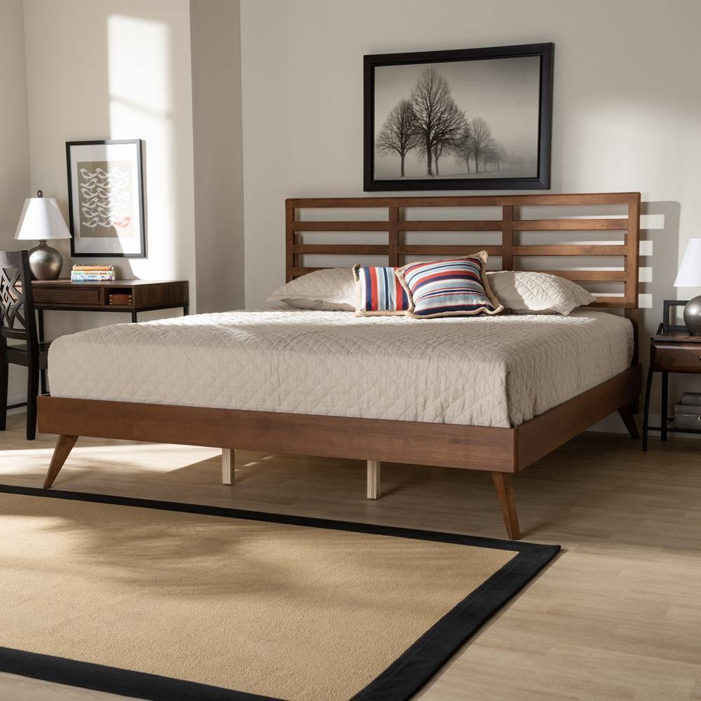 Shiro Mid-Century Modern Ash Walnut Finished Wood King Size Platform Bed FredCo