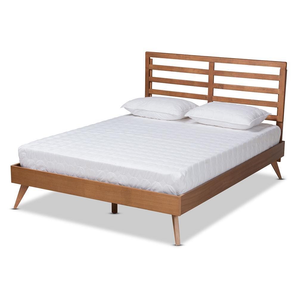 Shiro Mid-Century Modern Ash Walnut Finished Wood Queen Size Platform Bed FredCo