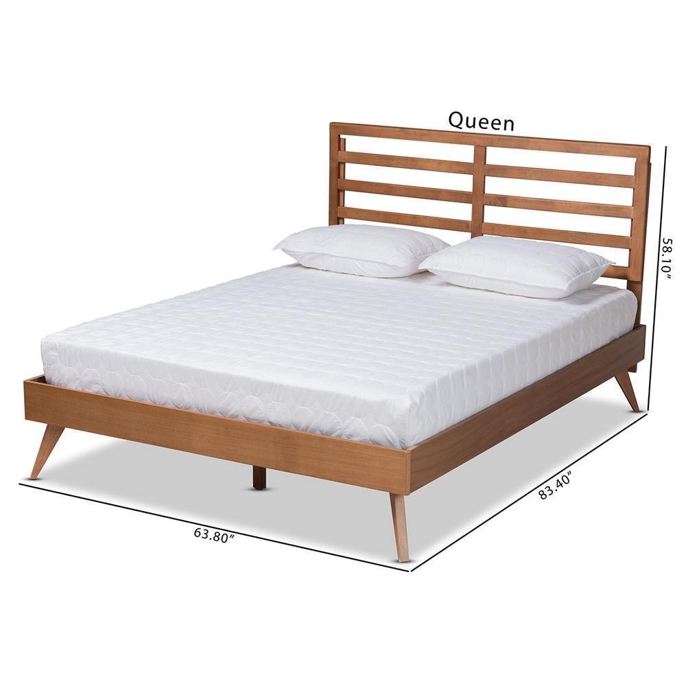 Shiro Mid-Century Modern Ash Walnut Finished Wood Queen Size Platform Bed FredCo