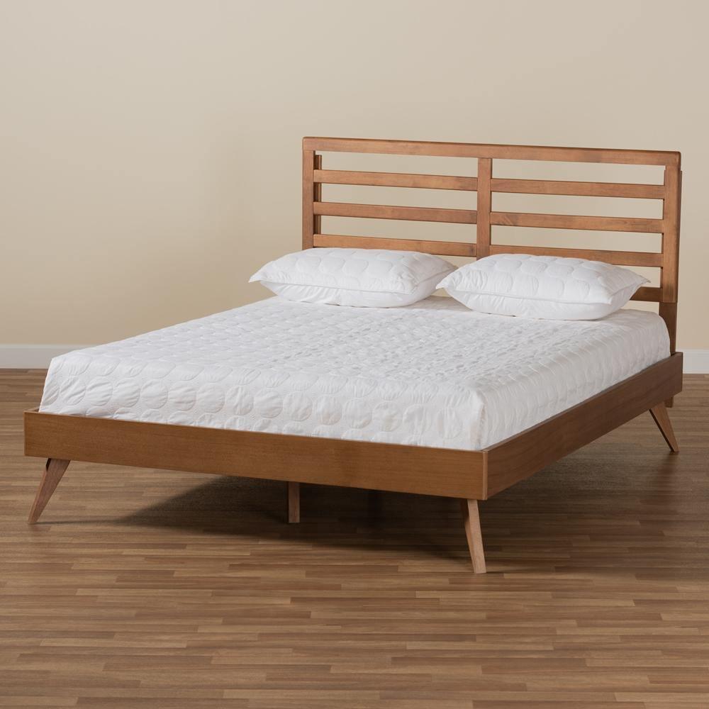 Shiro Mid-Century Modern Ash Walnut Finished Wood Queen Size Platform Bed FredCo