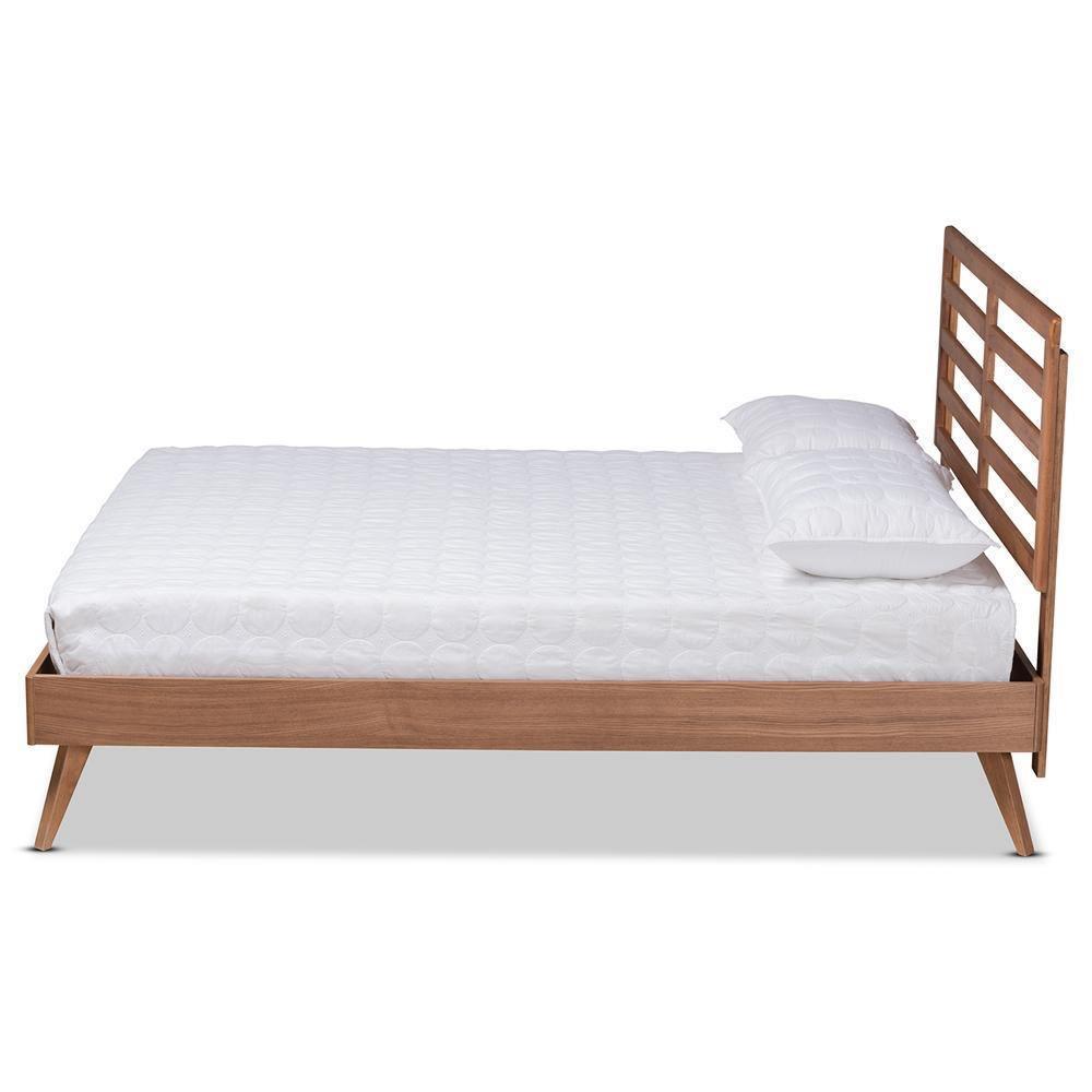 Shiro Mid-Century Modern Ash Walnut Finished Wood Queen Size Platform Bed FredCo
