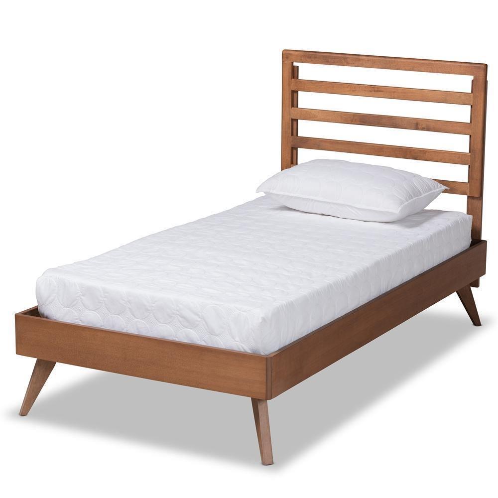 Shiro Mid-Century Modern Ash Walnut Finished Wood Twin Size Platform Bed FredCo