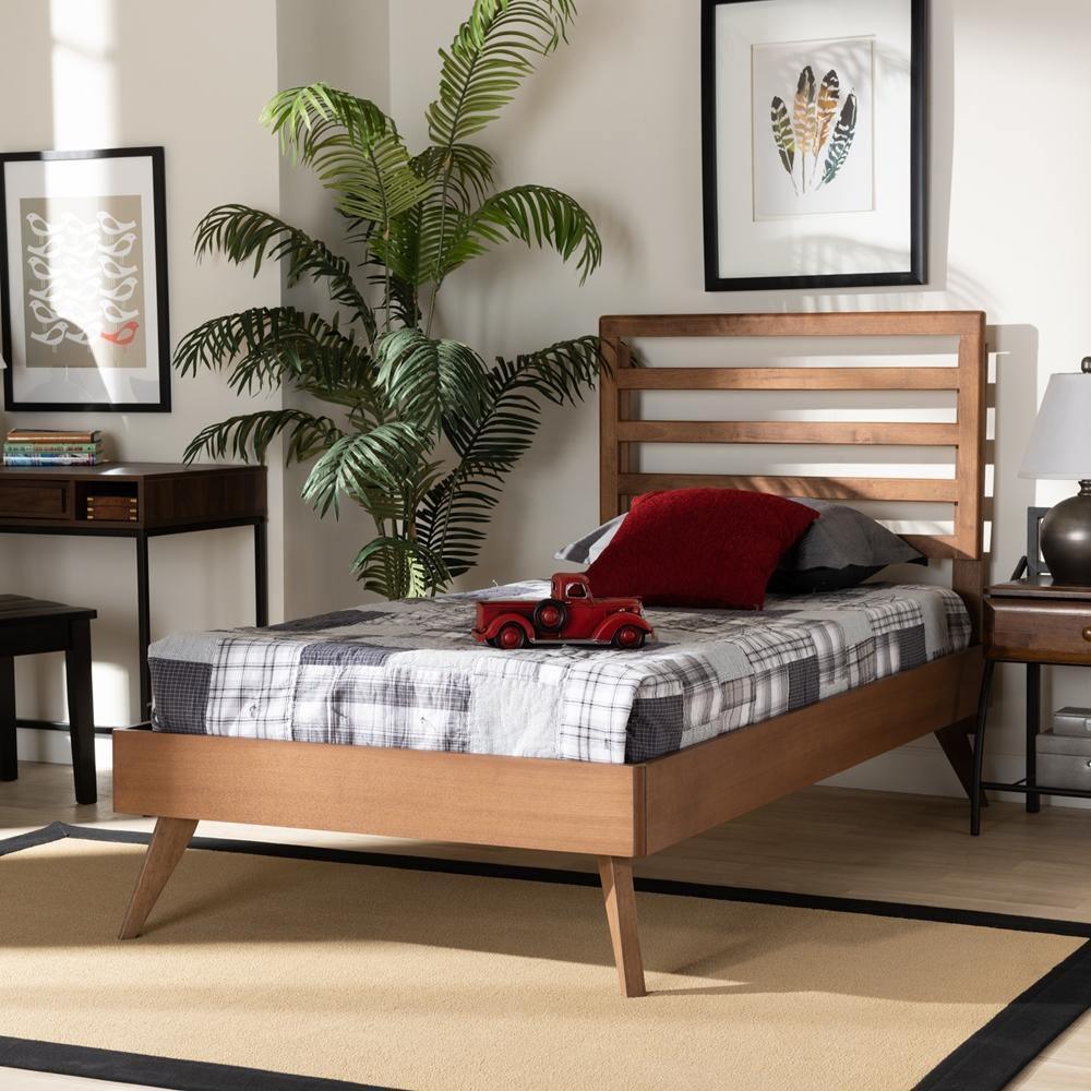 Shiro Mid-Century Modern Ash Walnut Finished Wood Twin Size Platform Bed FredCo