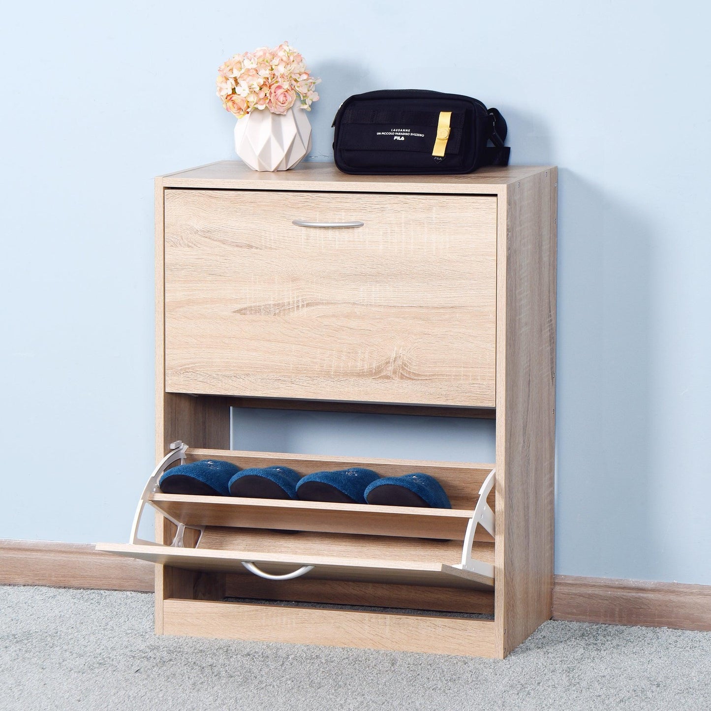 Shoe Cabinet for Entryway, White Shoe Storage 20.94x9.45x43.11 inch FredCo