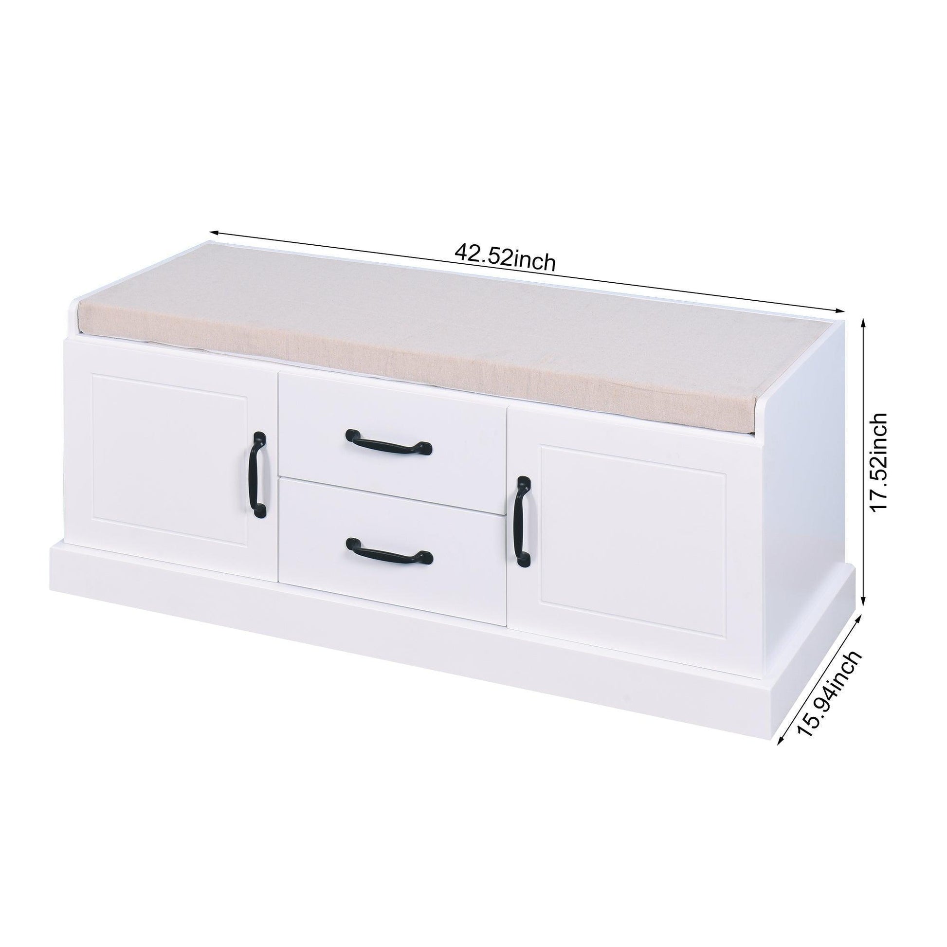 Shoe Cabinet with 2 Drawers and 2 Doors Living Room Storage Bench with White Cushion FredCo
