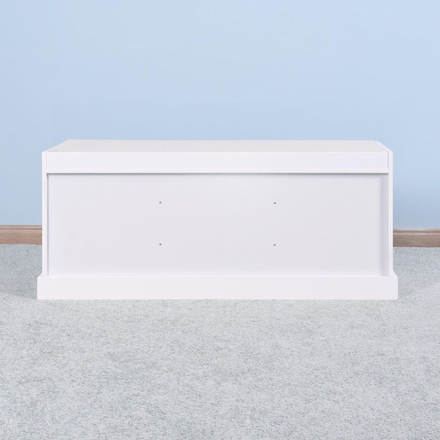 Shoe Cabinet with 2 Drawers and 2 Doors Living Room Storage Bench with White Cushion FredCo