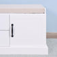 Shoe Cabinet with 2 Drawers and 2 Doors Living Room Storage Bench with White Cushion FredCo