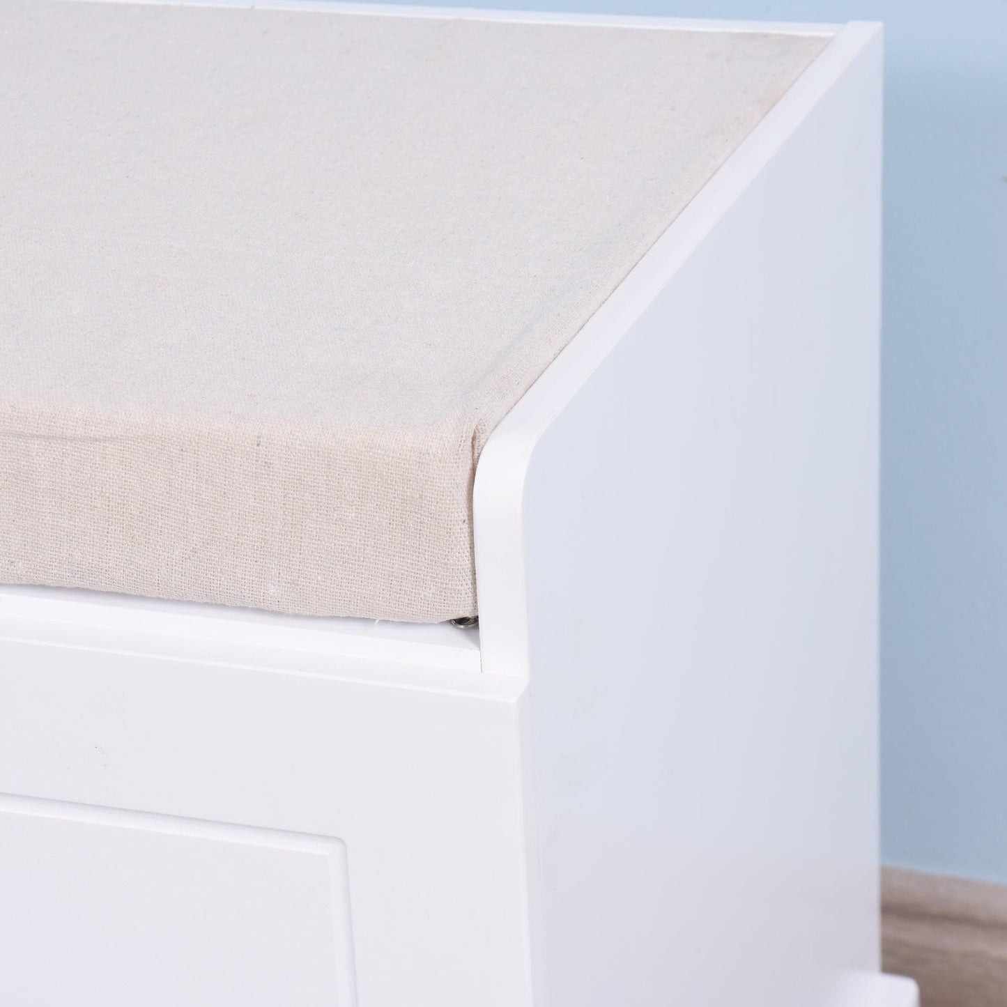Shoe Cabinet with 2 Drawers and 2 Doors Living Room Storage Bench with White Cushion FredCo