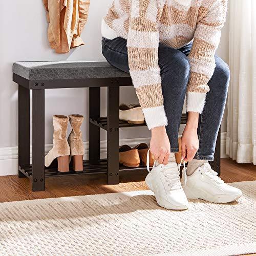 Shoe Storage Bench with Cushion, Brown and Gray FredCo