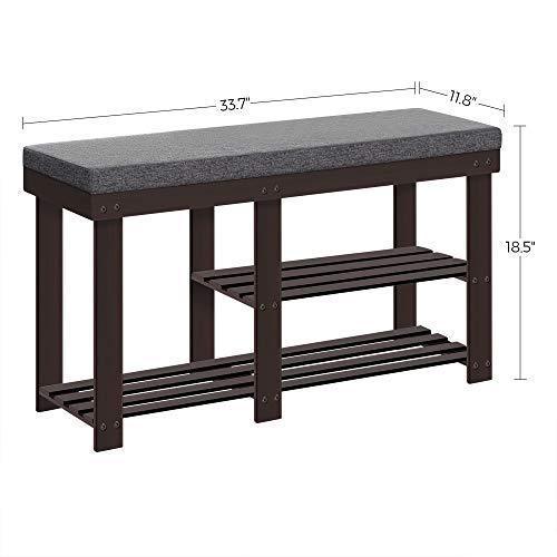 Shoe Storage Bench with Cushion, Brown and Gray FredCo