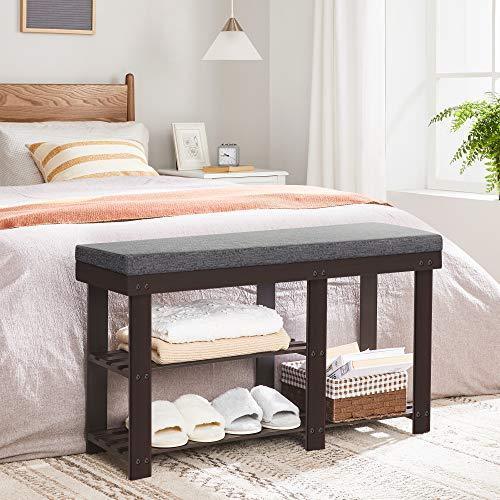 Shoe Storage Bench with Cushion, Brown and Gray FredCo